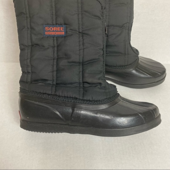 Sorel Vintage Winter Boots Rubber with Nylon Shaft Black Removable Liner Size 8
